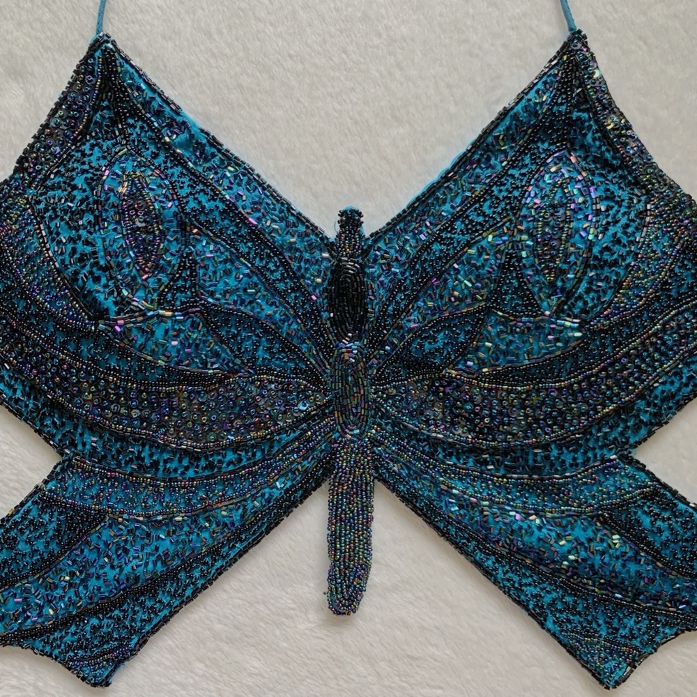 vintage blue beaded butterfly halter🦋✨ SOLD